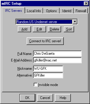 Picture of mIRC Setup Window