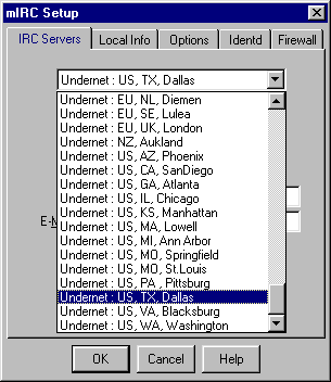 Picture of mIRC Setup window with more servers listed